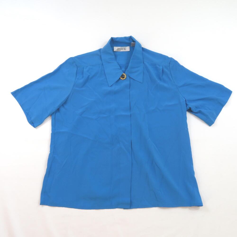 Josephine Blue Shirt Button Down Top Polyester Womens Sz 16 1980s